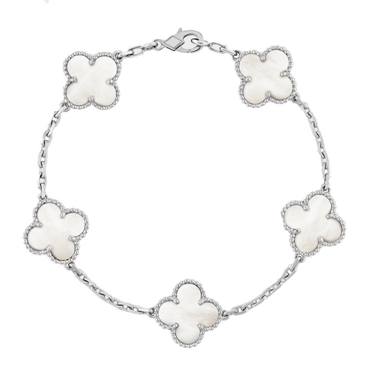 Florale Schönheit Armband | Weißes Silber